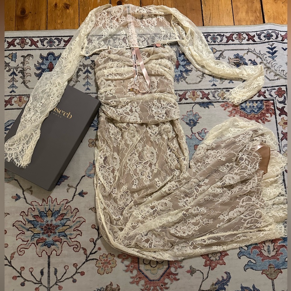 House of CB Artemis Cream Lace Maxi Dress with Corset Back